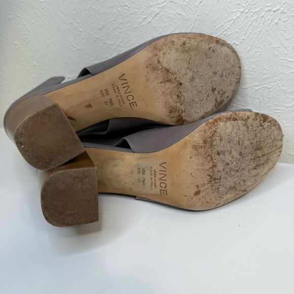 Vince Faye Gray Leather Open Toe Cutout Slingback Block Heel Booties 7.5 - Picture 9 of 9